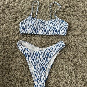 Shein *NOT WORN* Blue and White Zebra Print Bikini Set